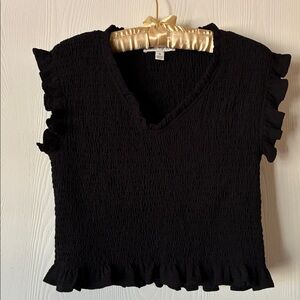 She + Sky Black Ruffle Trim Top, small